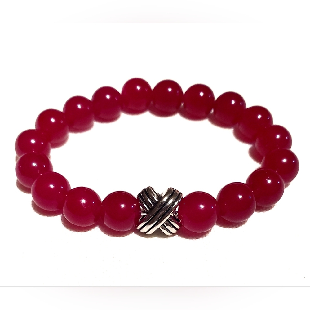 Red Natural Stone bead bracelet.